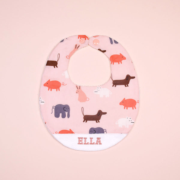 Handmade Bib - Animal Parade (Pink)