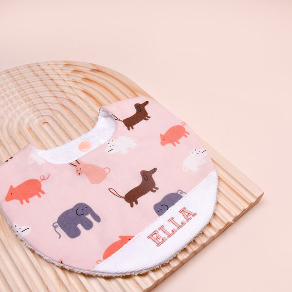 Handmade Bib - Animal Parade (Pink)