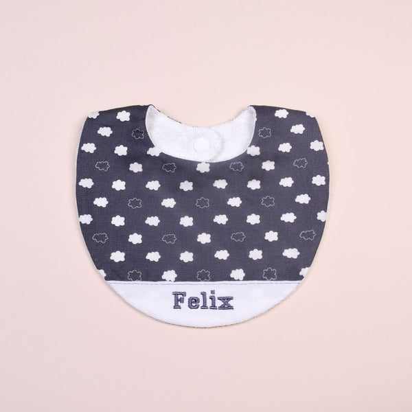 Handmade Bib - Charcoal Clouds
