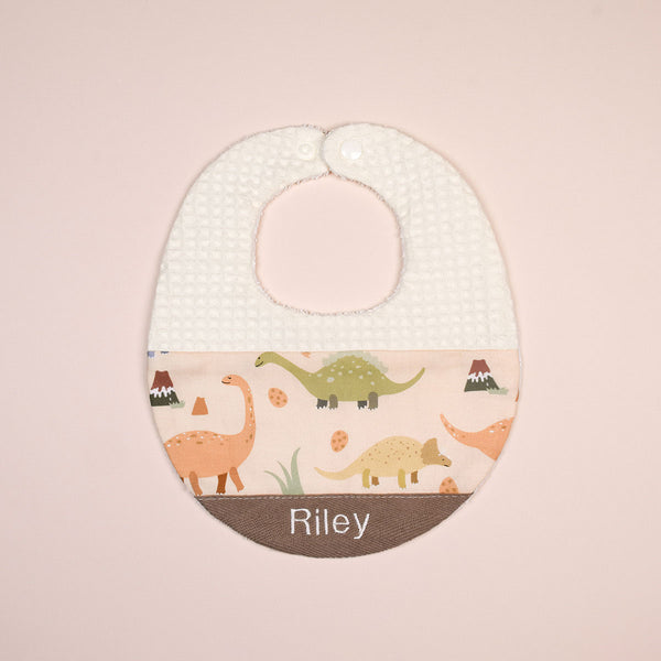 Handmade Bib - Dino Trail (Cream)