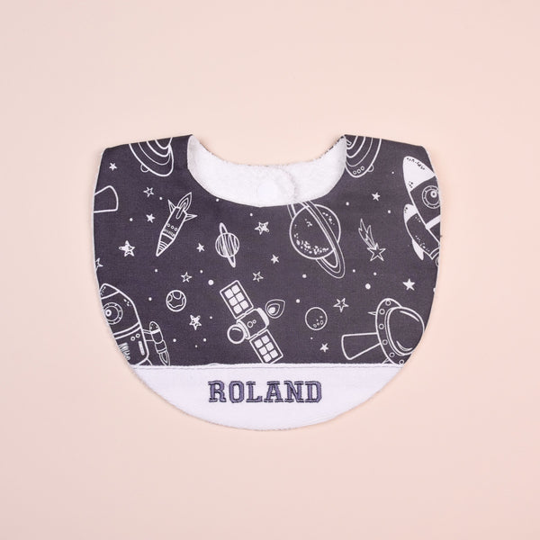 Handmade Bib - Rocket Dreams (charcoal)