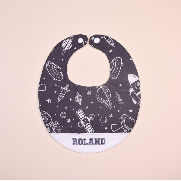 Handmade Bib - Rocket Dreams (charcoal)