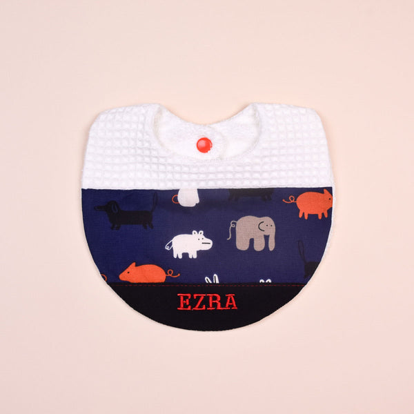 Handmade Bib - Animal Adventure (Navy)