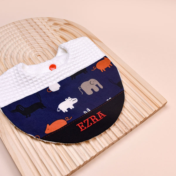 Handmade Bib - Animal Adventure (Navy)