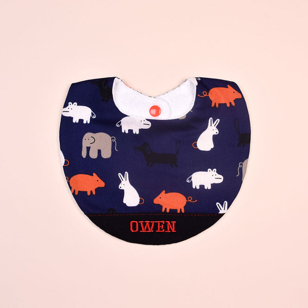 Handmade Bib - Animal Parade (Navy)