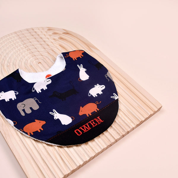 Handmade Bib - Animal Parade (Navy)