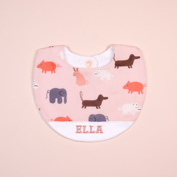Handmade Bib - Animal Parade (Pink)