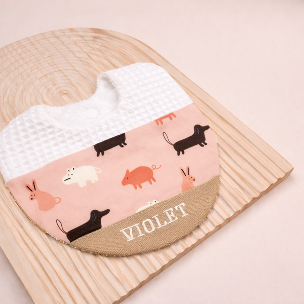 Handmade Bib - Animal Adventure (Pinky)