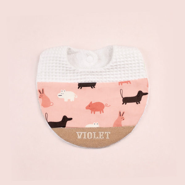 Handmade Bib - Animal Adventure (Pinky)