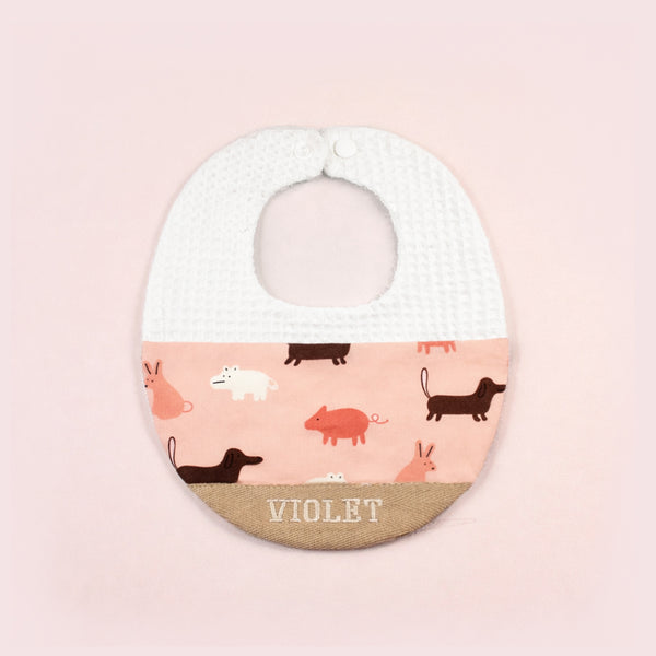 Handmade Bib - Animal Adventure (Pinky)