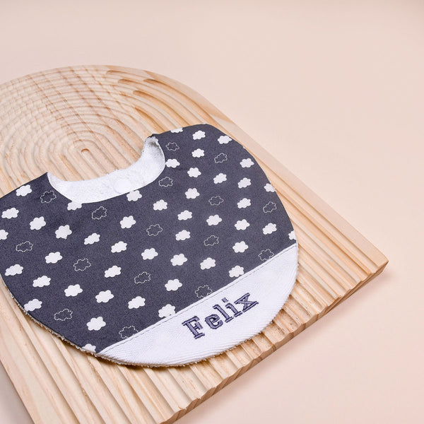 Handmade Bib - Charcoal Clouds