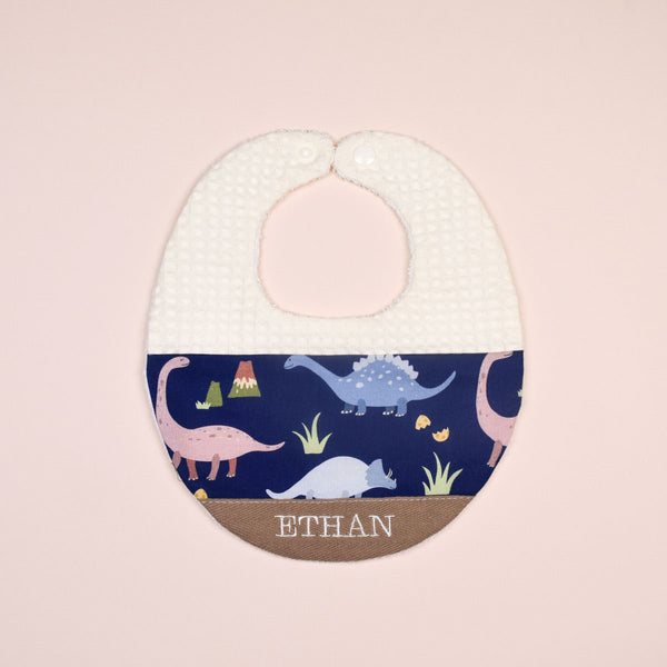 Handmade Bib - Dino Trail (Navy)