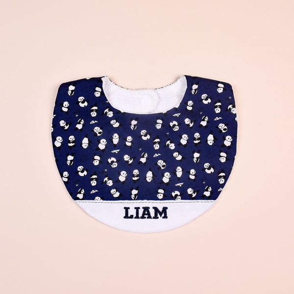 Handmade Bib - Panda Parade (Navy)