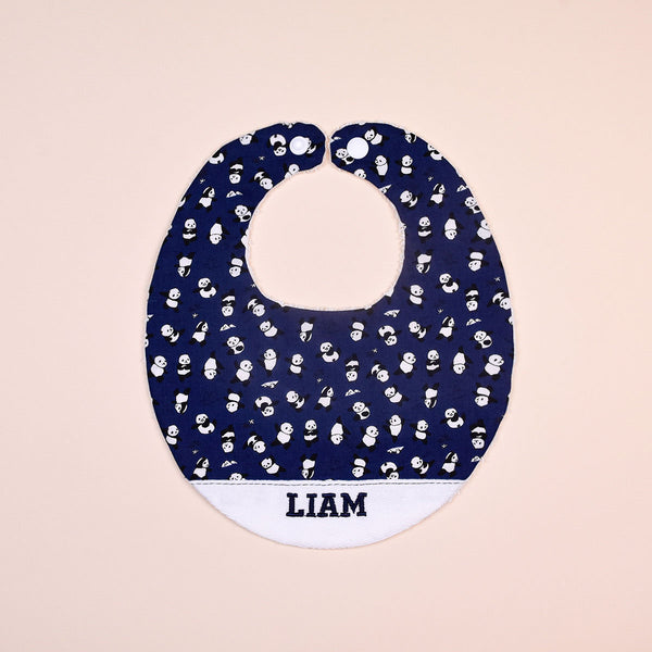 Handmade Bib - Panda Parade (Navy)